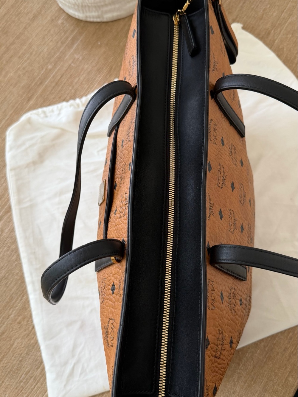 MCM Cognac Visetos Tote with Black Trim and Handles - Picture 6 of 8